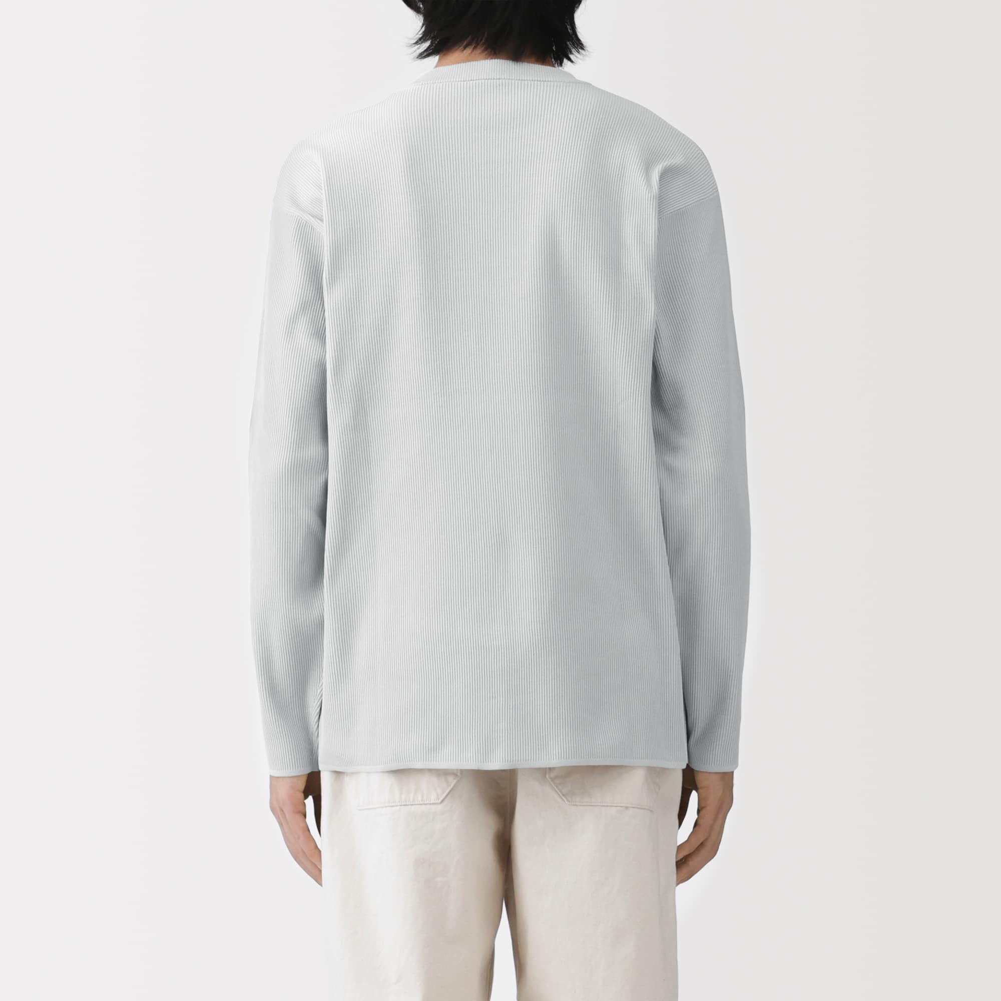 紳士 乾きやすい洗えるリブ編み長袖ニットTシャツ | 無印良品