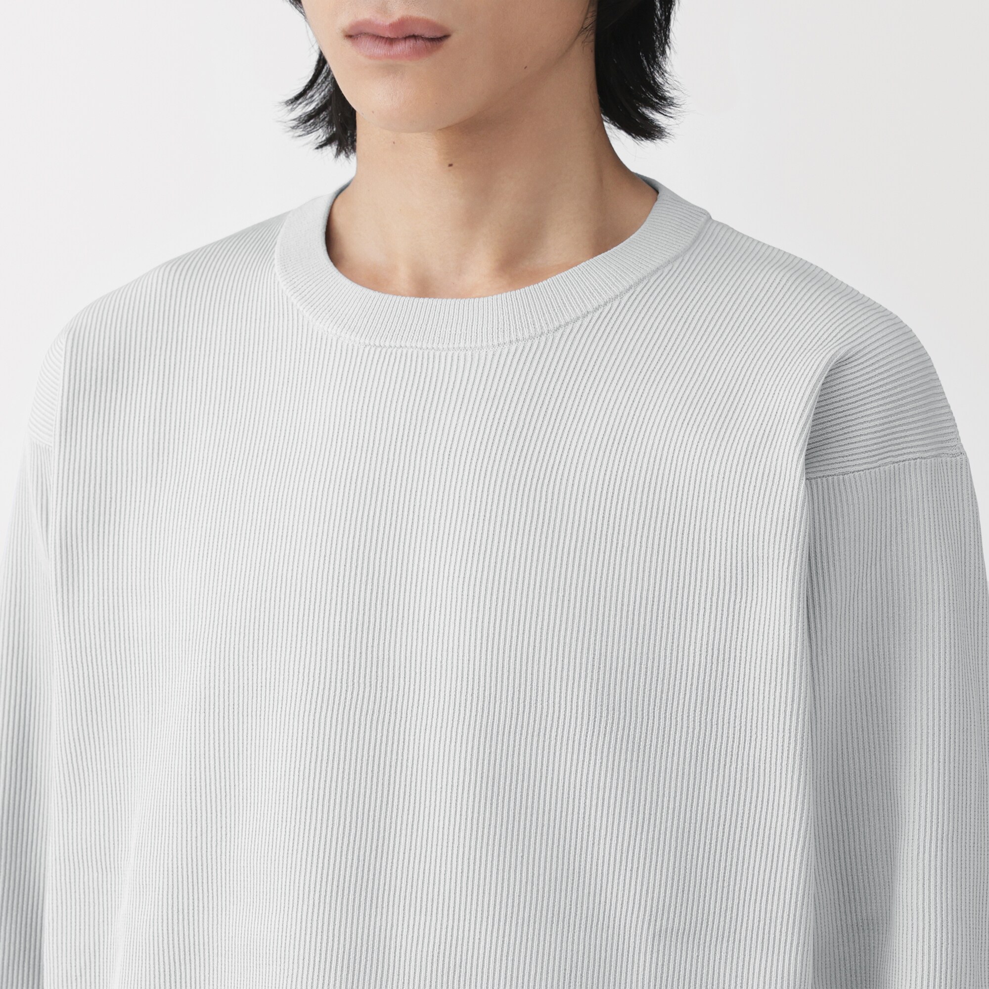 紳士 乾きやすい洗えるリブ編み長袖ニットTシャツ | 無印良品