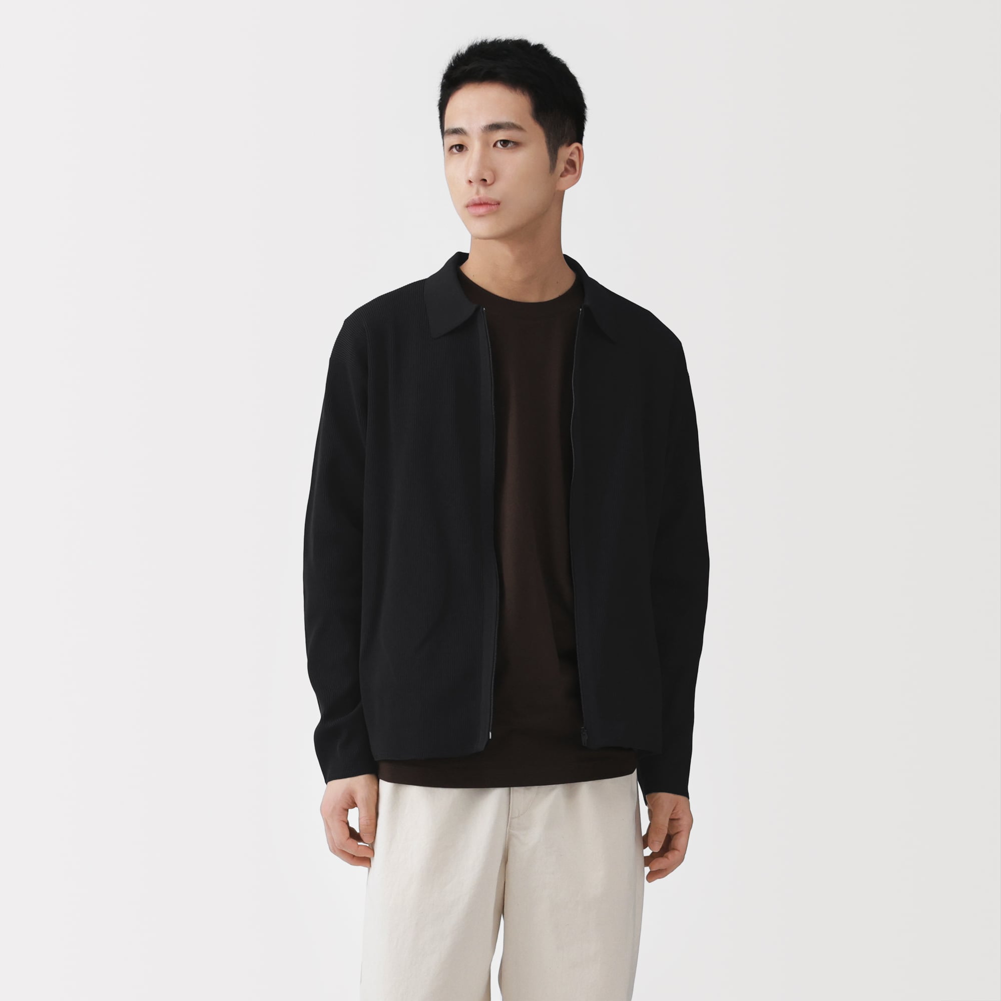 紳士 乾きやすい洗えるリブ編みニットブルゾン | 無印良品