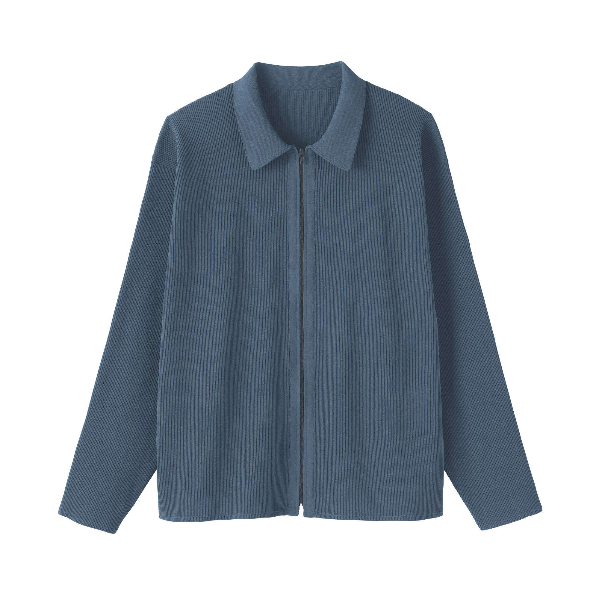 紳士　乾きやすい洗えるリブ編みニットブルゾン