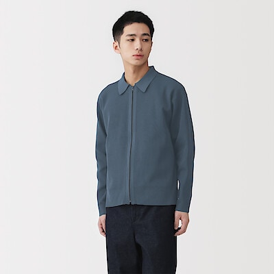 【１月下旬発売予定】紳士　乾きやすい洗えるリブ編みニットブルゾン