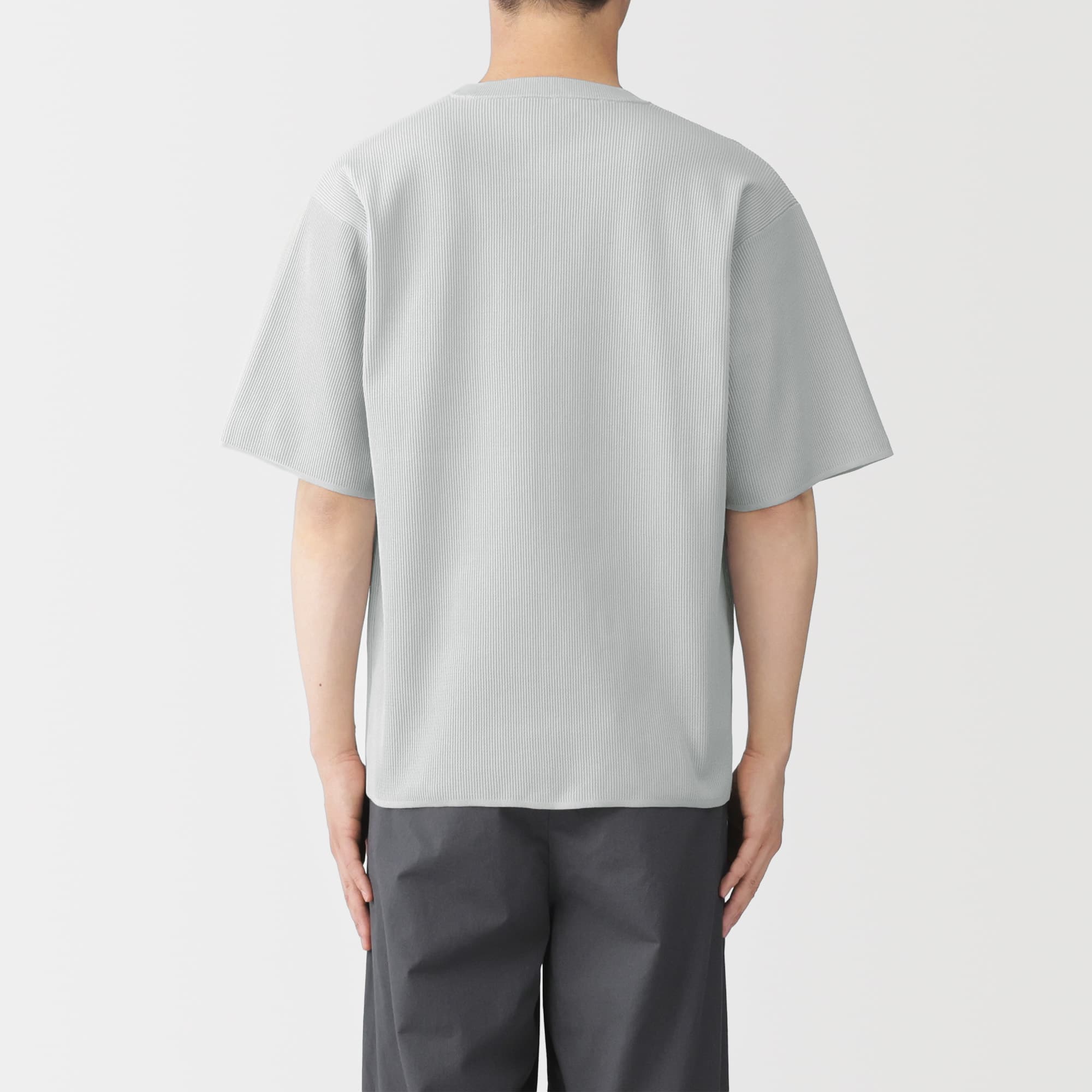 紳士 乾きやすい洗えるリブ編み半袖ニットTシャツ | 無印良品