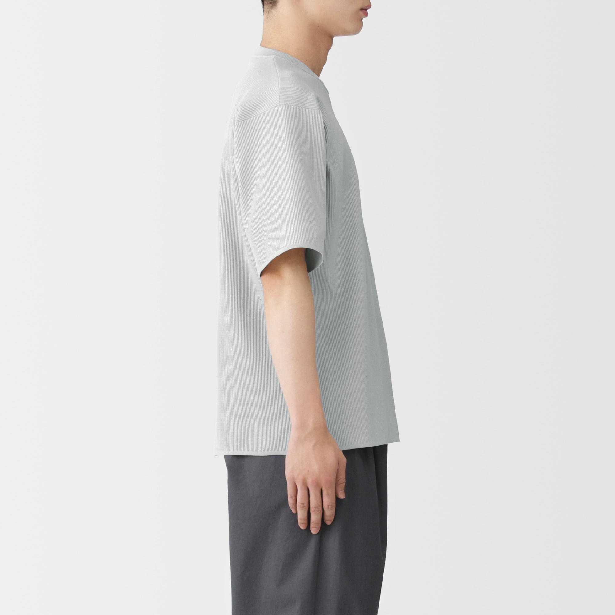 紳士 乾きやすい洗えるリブ編み半袖ニットTシャツ | 無印良品