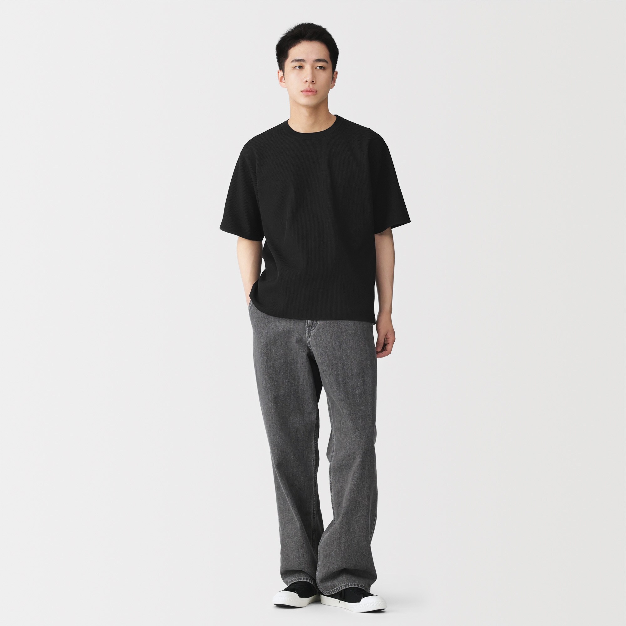 紳士　乾きやすい洗えるリブ編み半袖ニットＴシャツ