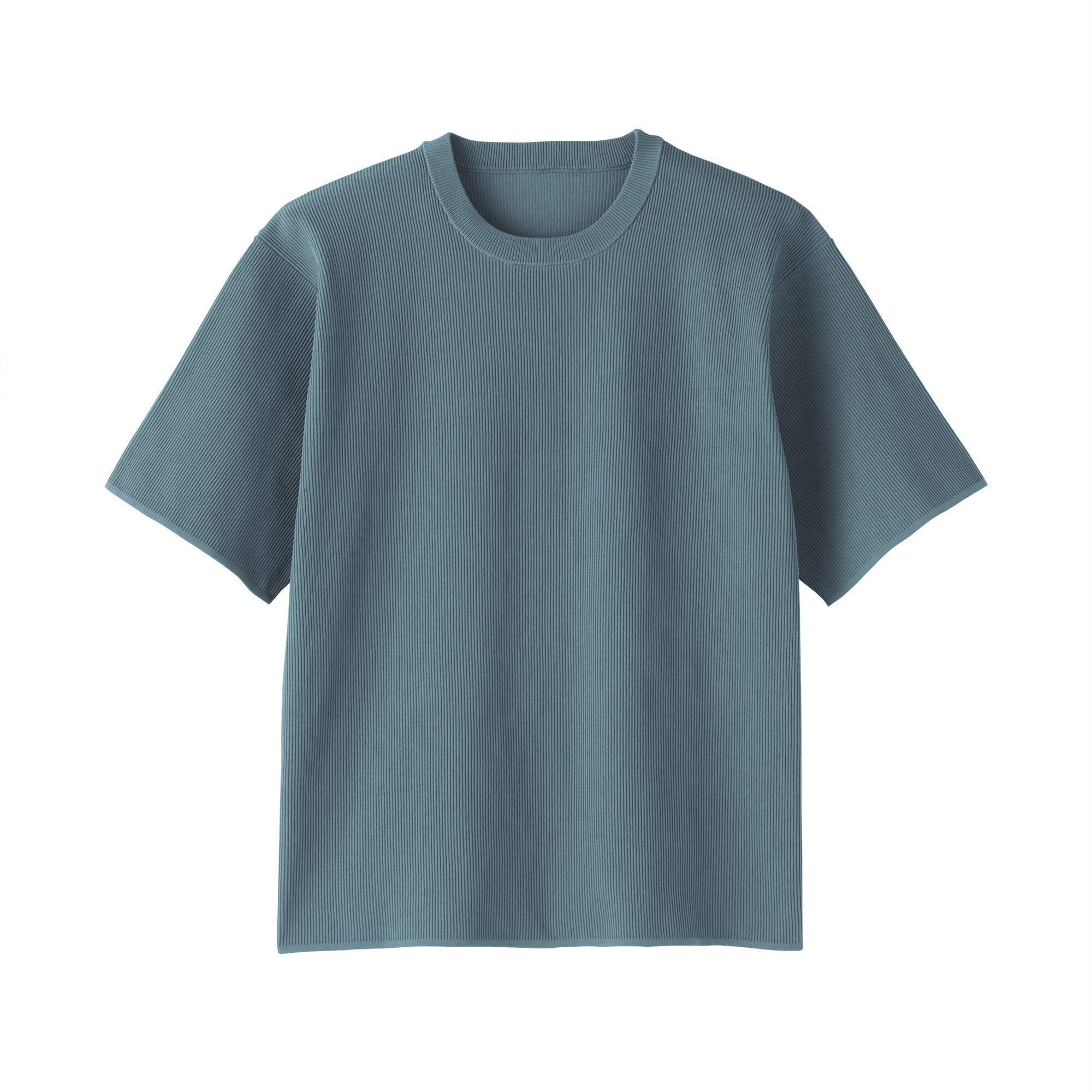Me Issei Miyake ダークグレー リブ編み 半袖Tシャツ THRASHER (スラッシャー) ヘンリーネック Tシャツ 半袖 ロゴ刺繍 リブ