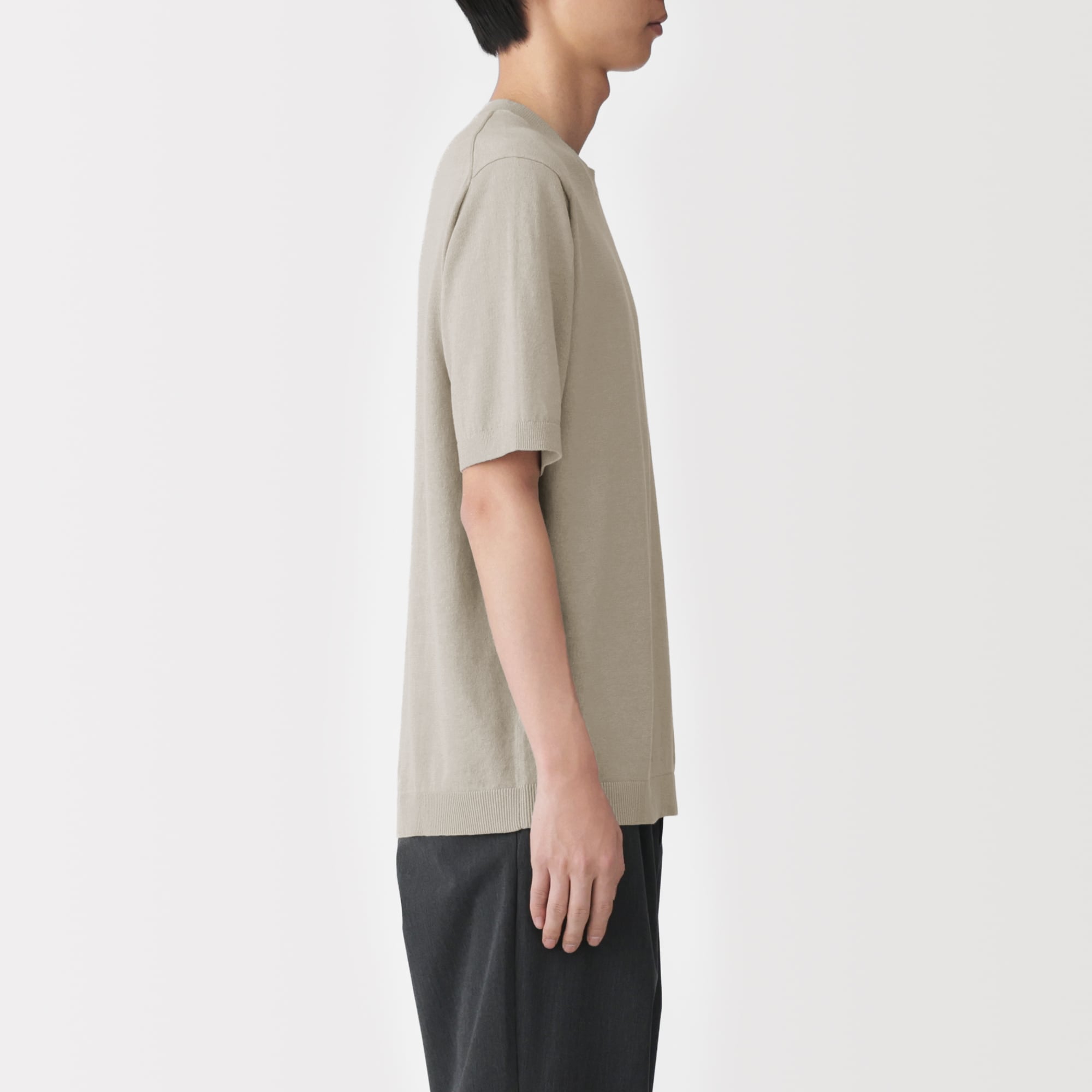 紳士 ヘンプ混クルーネック半袖セーター | 無印良品