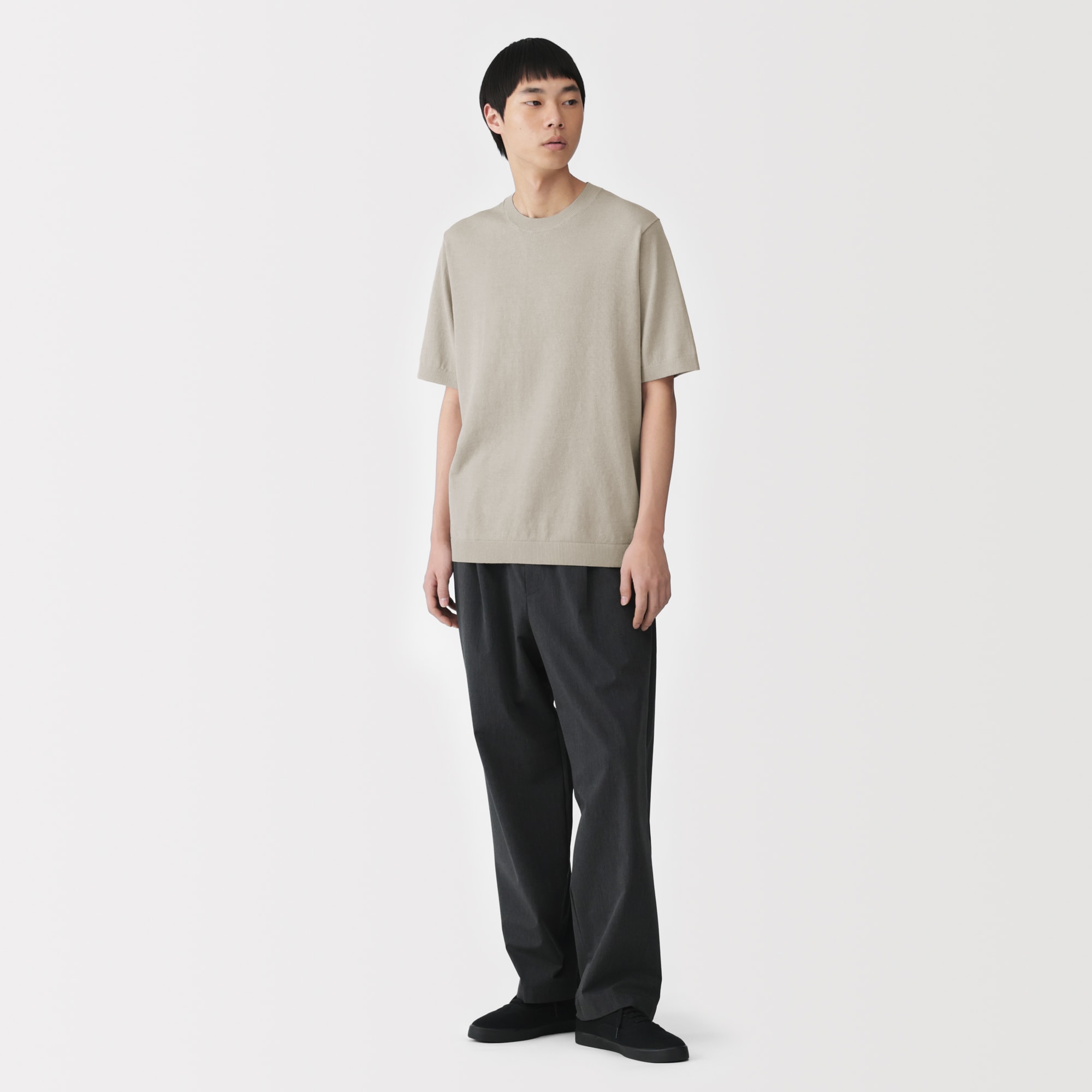 ヨガマットネパール産　ハンドメイド　ヘンプ混合 紳士 ヘンプ混クルーネック半袖セーター | 無印良品