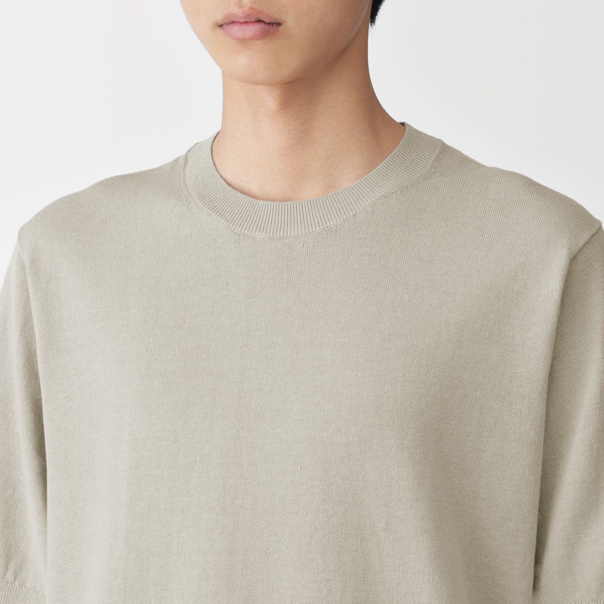 紳士　ヘンプ混クルーネック半袖セーター