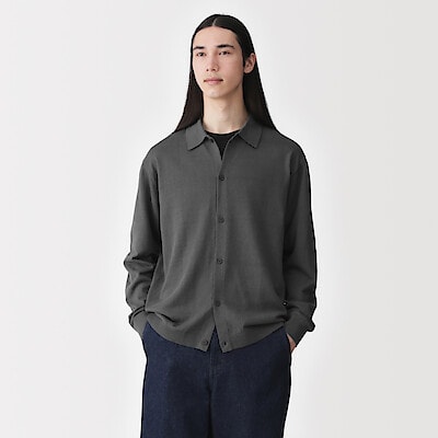 【３月上旬発売予定】紳士　ヘンプ混長袖シャツカーディガン