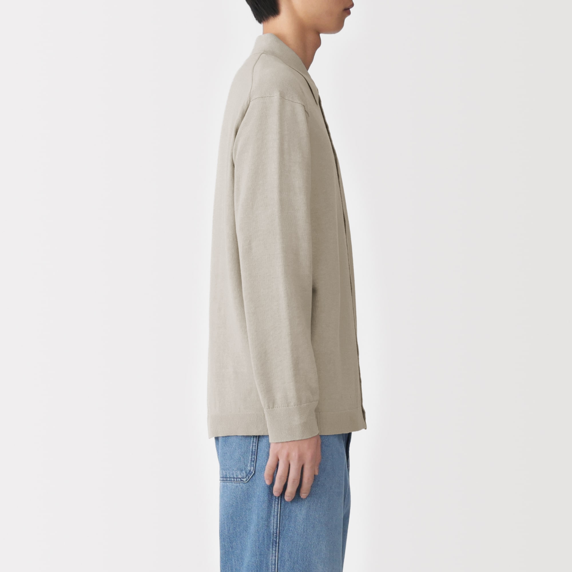 紳士　ヘンプ混長袖シャツカーディガン