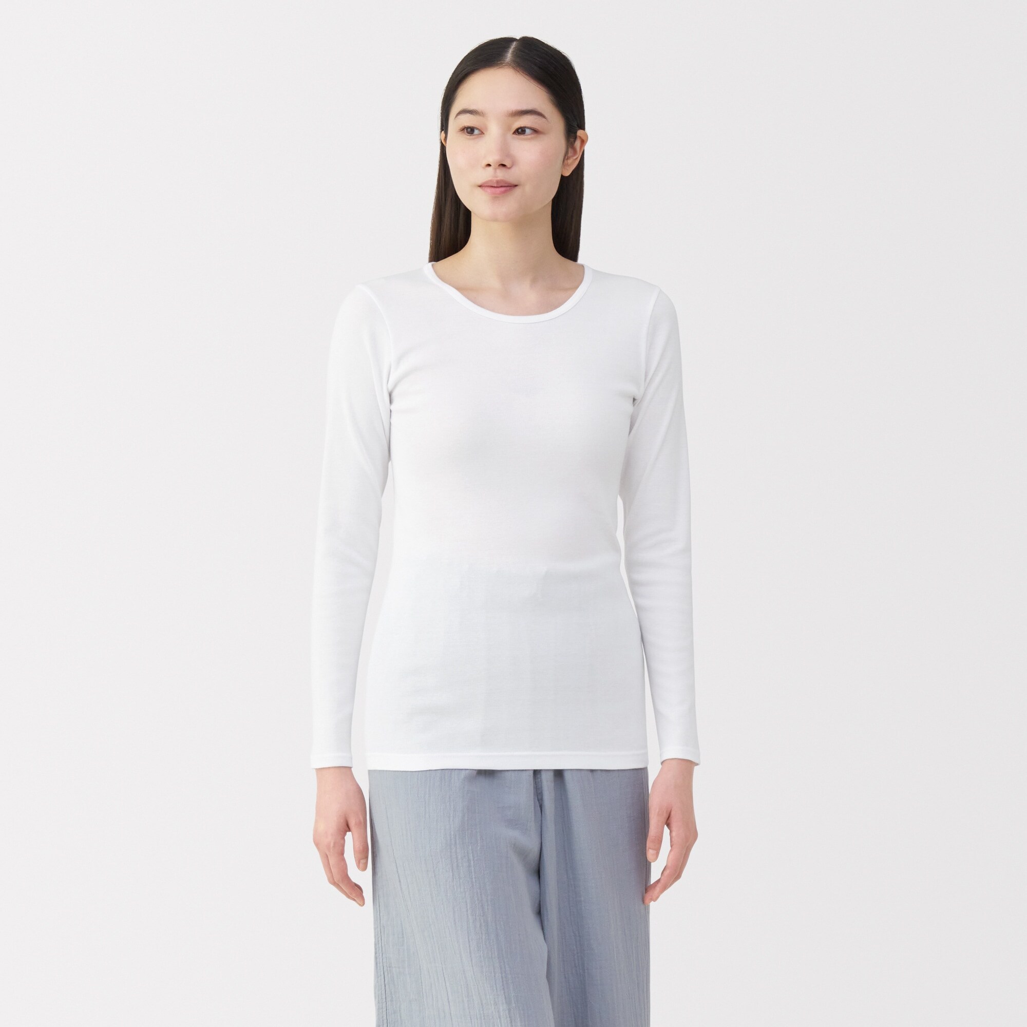 婦人　フライス編みクルーネック長袖Ｔシャツ