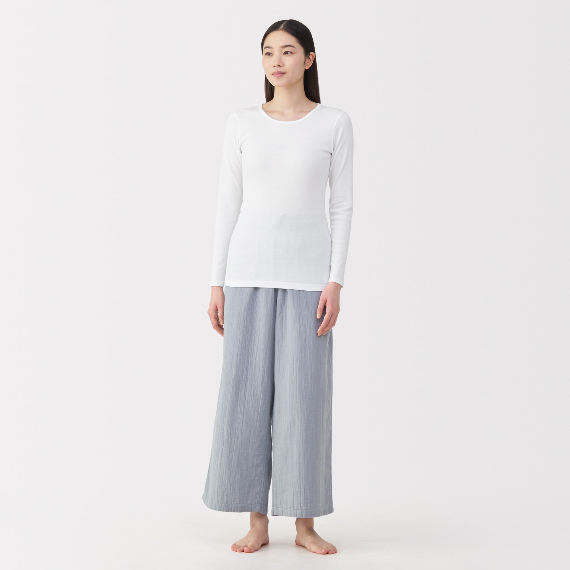 婦人　フライス編みクルーネック長袖Ｔシャツ