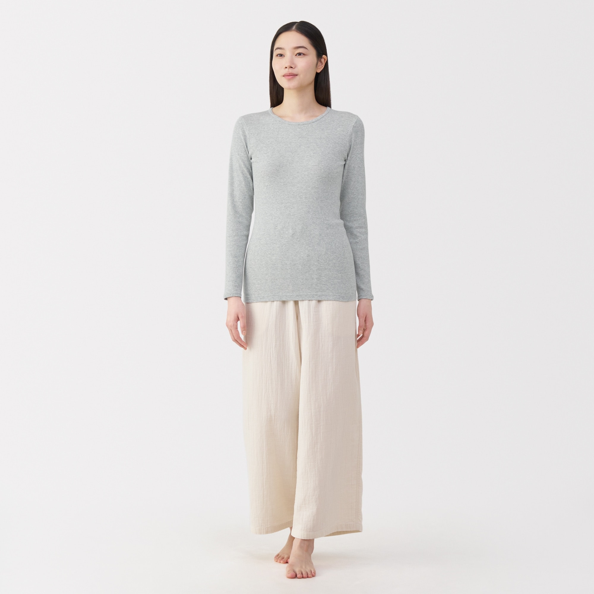 婦人　フライス編みクルーネック長袖Ｔシャツ