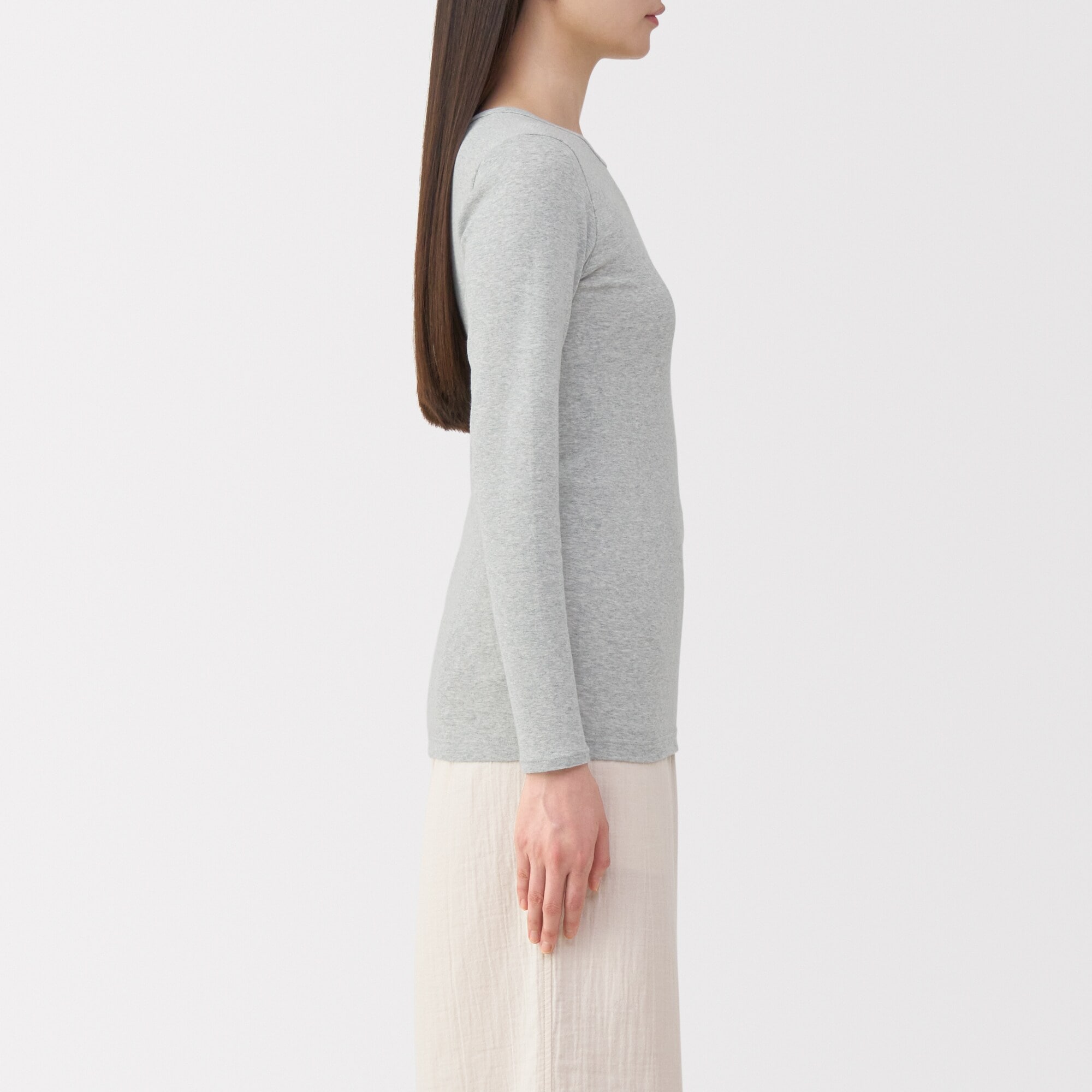 婦人　フライス編みクルーネック長袖Ｔシャツ