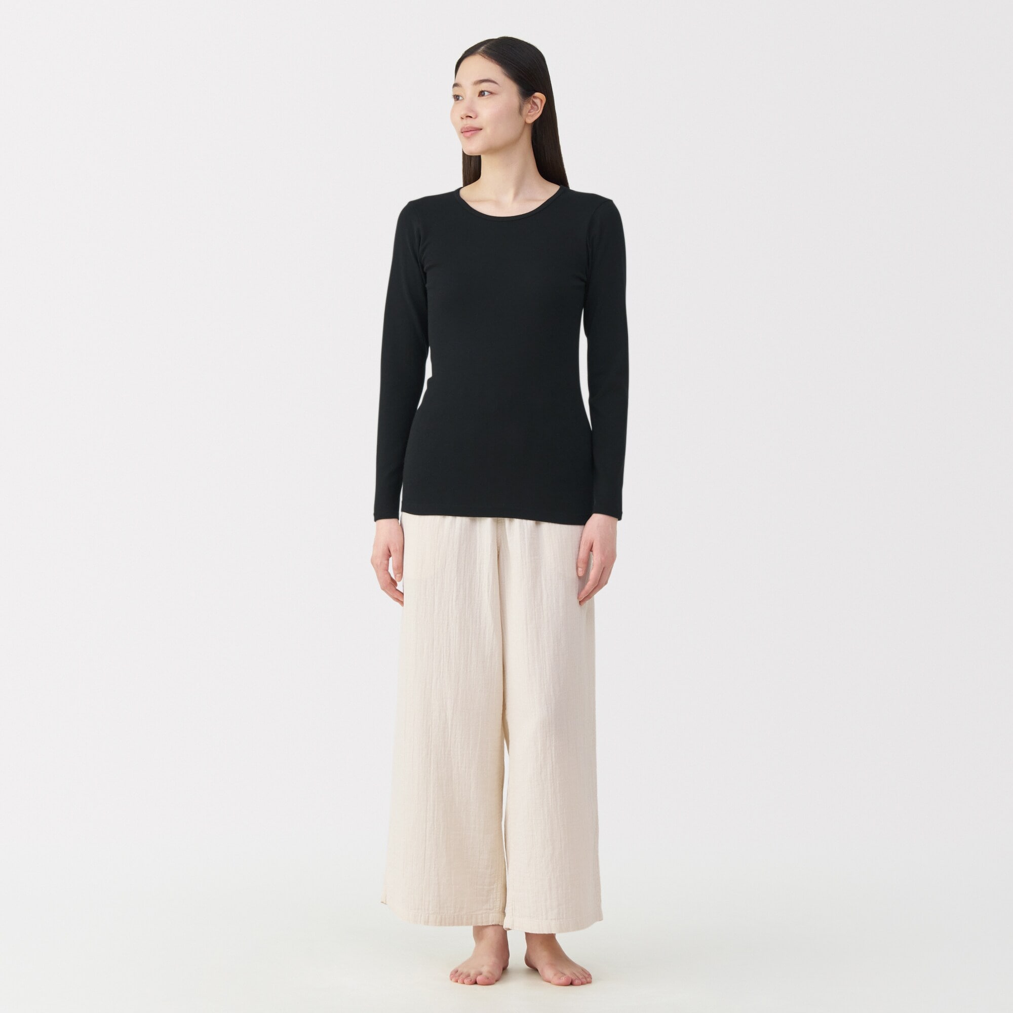 婦人　フライス編みクルーネック長袖Ｔシャツ