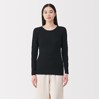 婦人　フライス編みクルーネック長袖Ｔシャツ