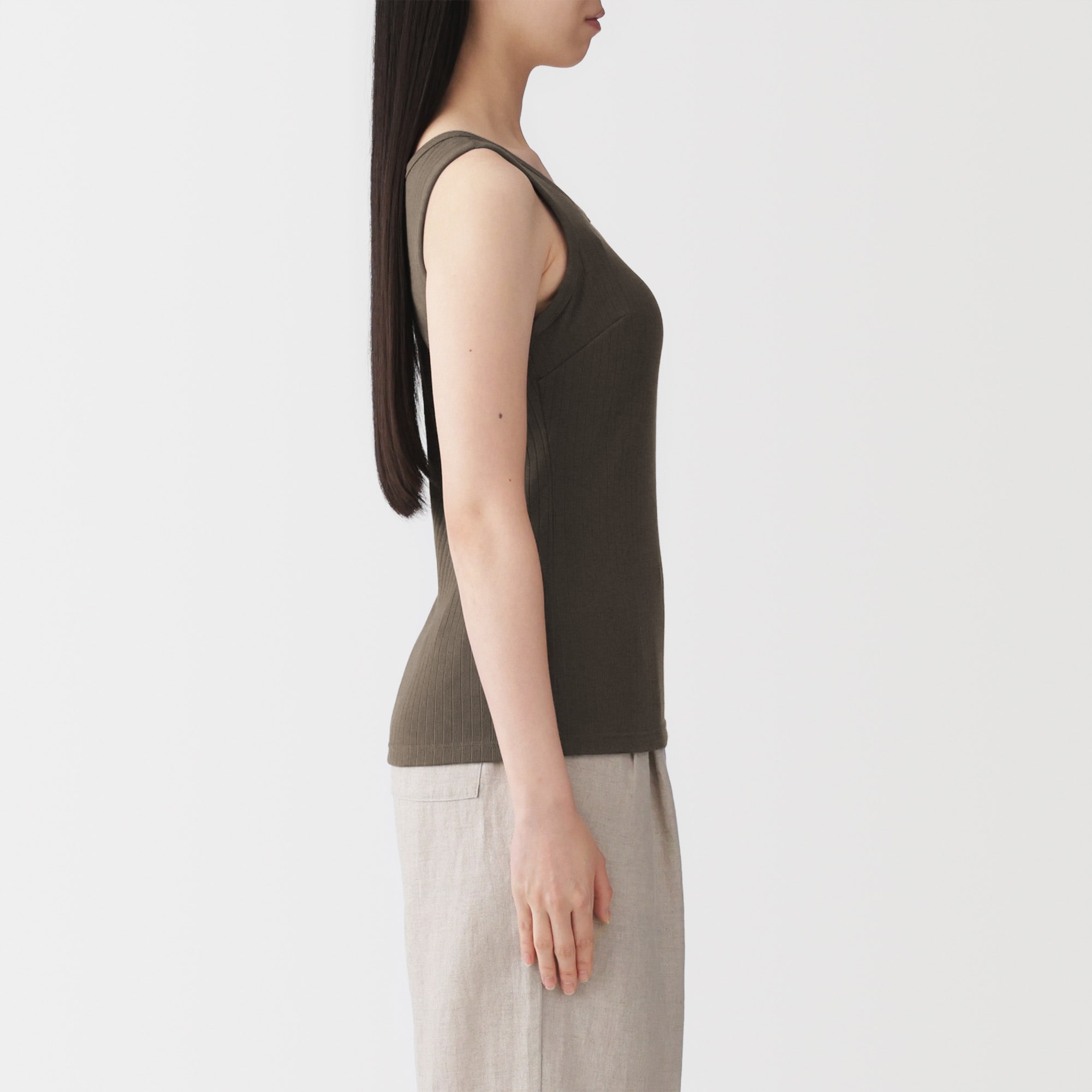 婦人　コットンストレッチリブブラタンクトップ
