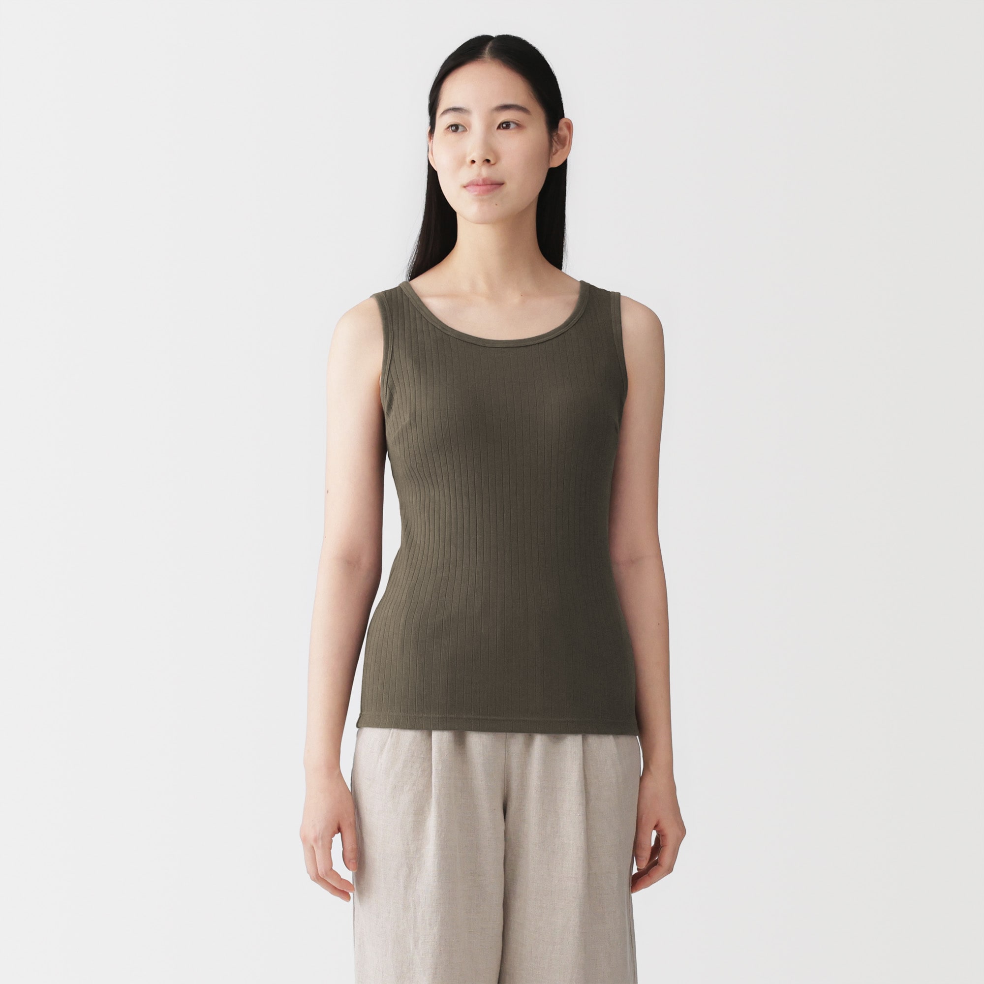 婦人　コットンストレッチリブブラタンクトップ