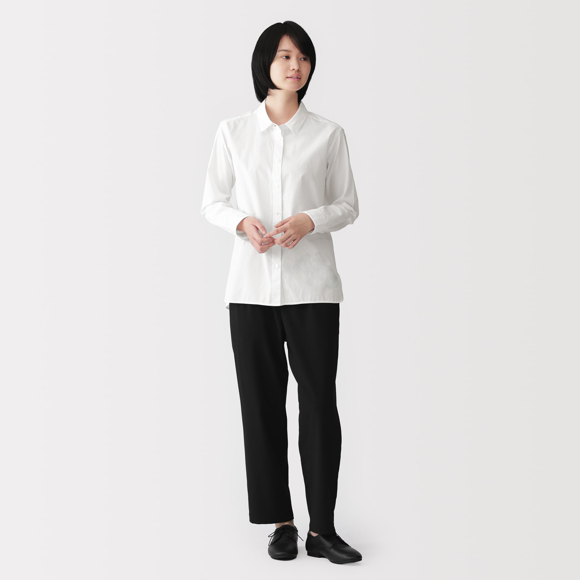 婦人　洗いざらし　ブロードレギュラーカラー長袖シャツ
