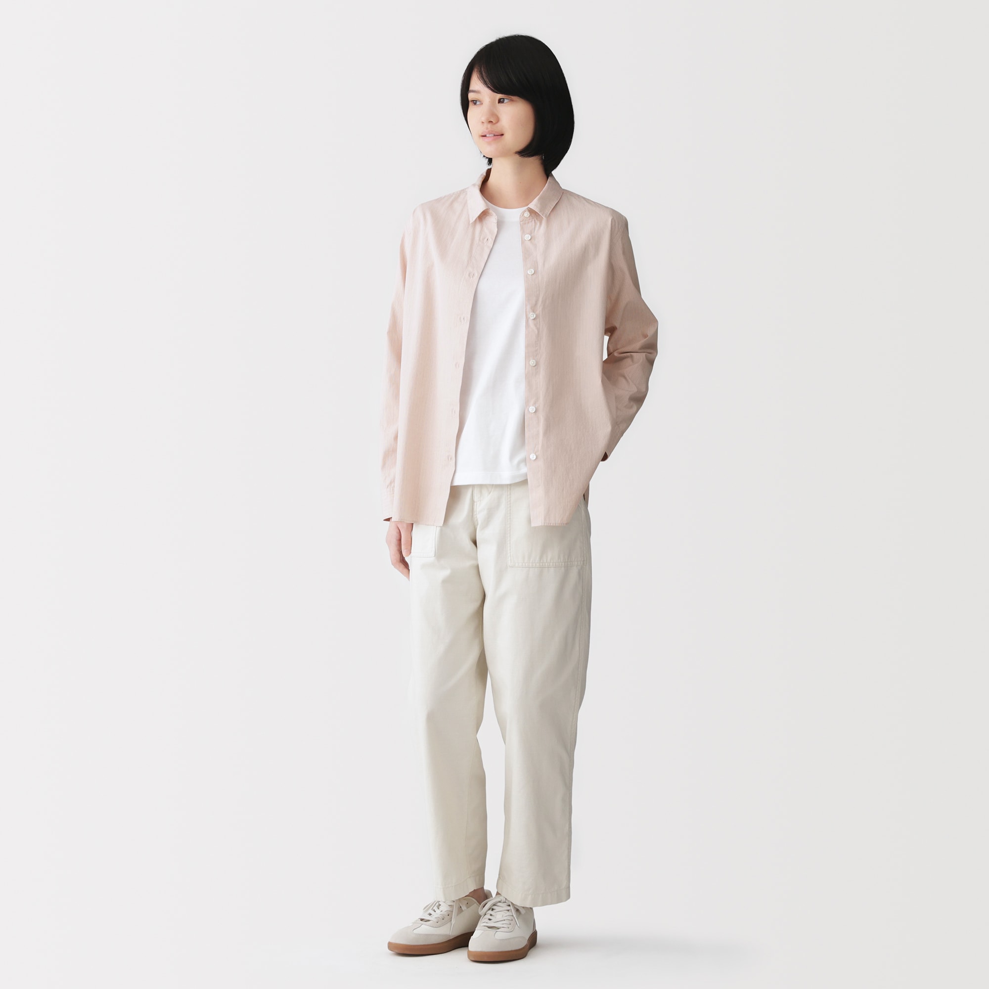 婦人　洗いざらし　ブロードレギュラーカラー長袖シャツ