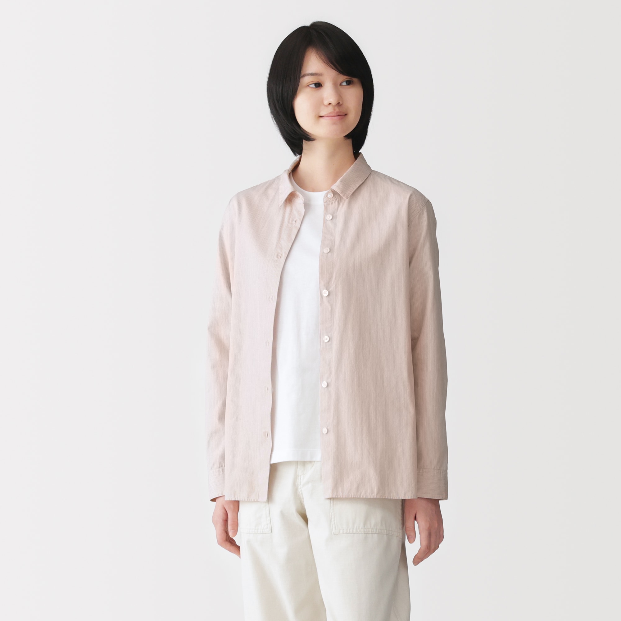 婦人　洗いざらし　ブロードレギュラーカラー長袖シャツ