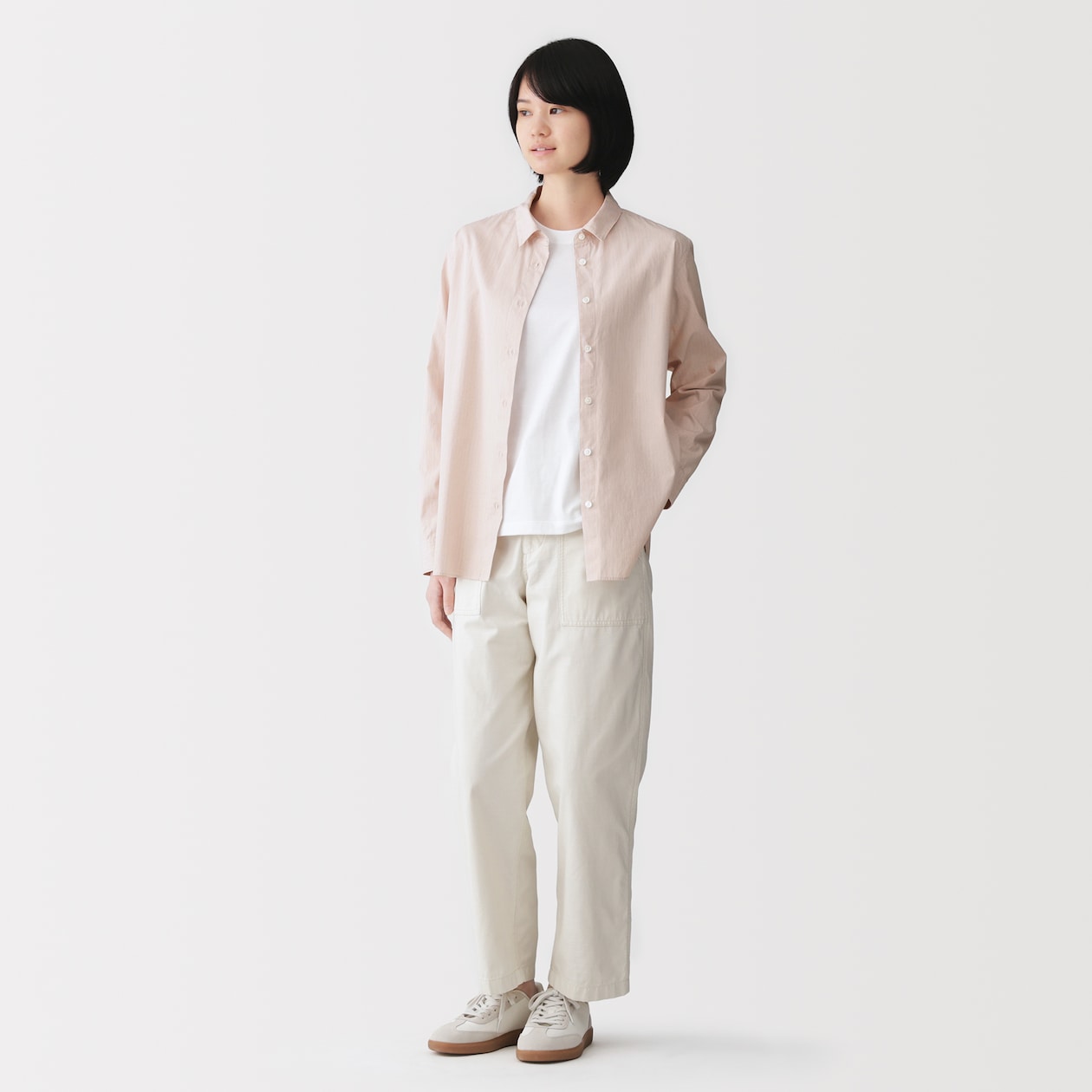 婦人　洗いざらし　ブロードレギュラーカラー長袖シャツ