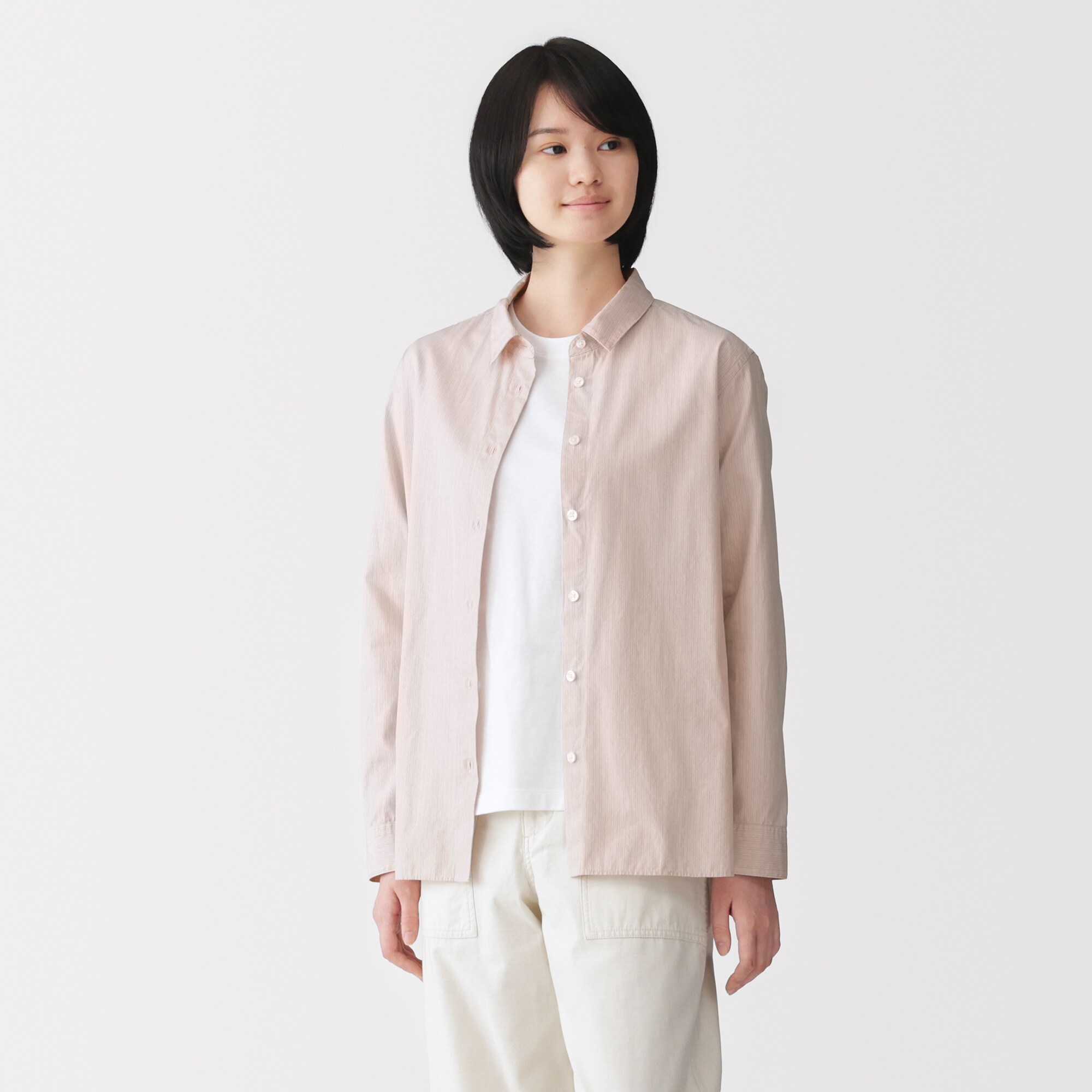 婦人　洗いざらし　ブロードレギュラーカラー長袖シャツ