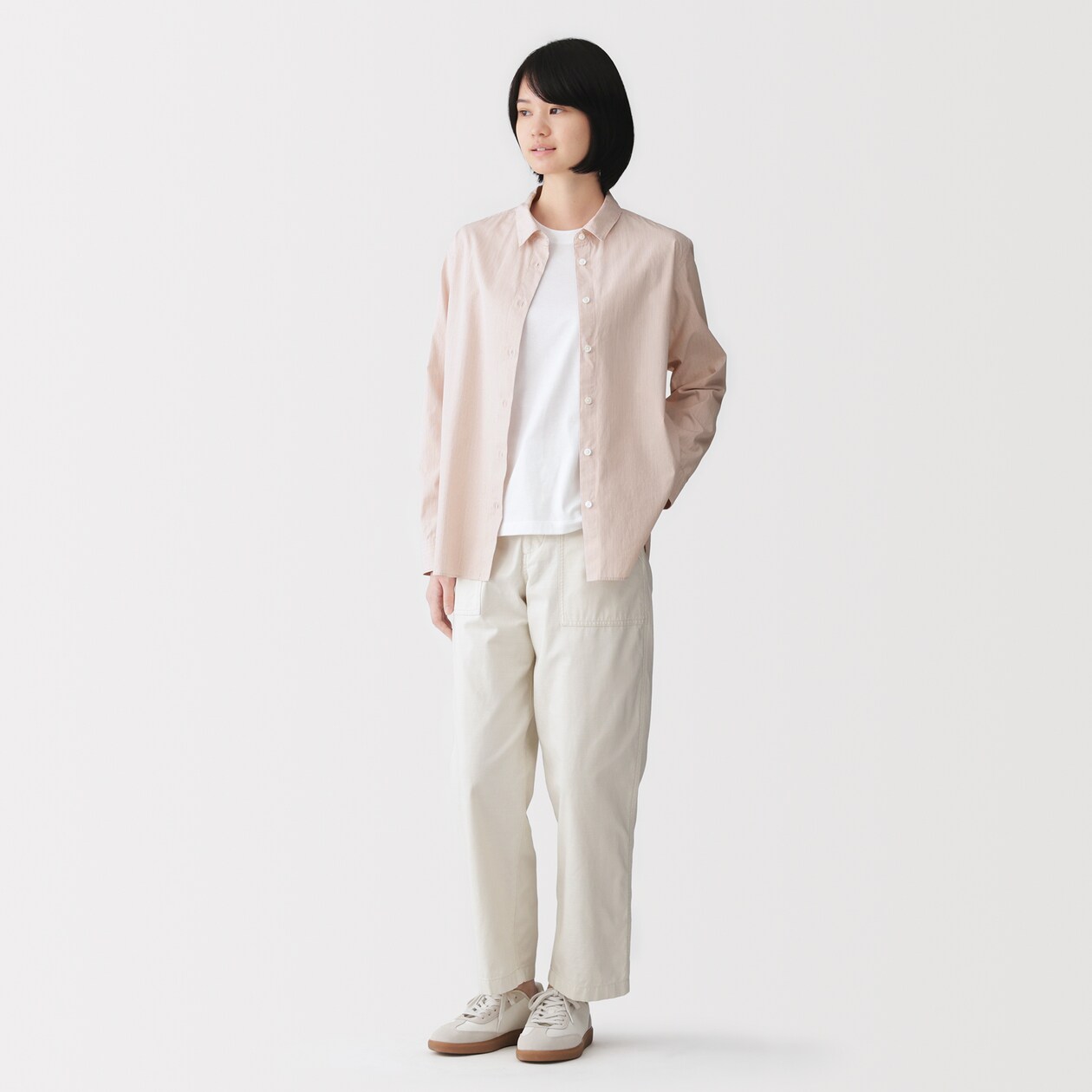 婦人　洗いざらし　ブロードレギュラーカラー長袖シャツ