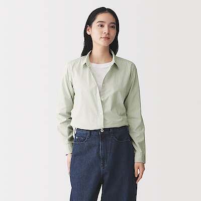 婦人　洗いざらし　ブロードレギュラーカラー長袖シャツ