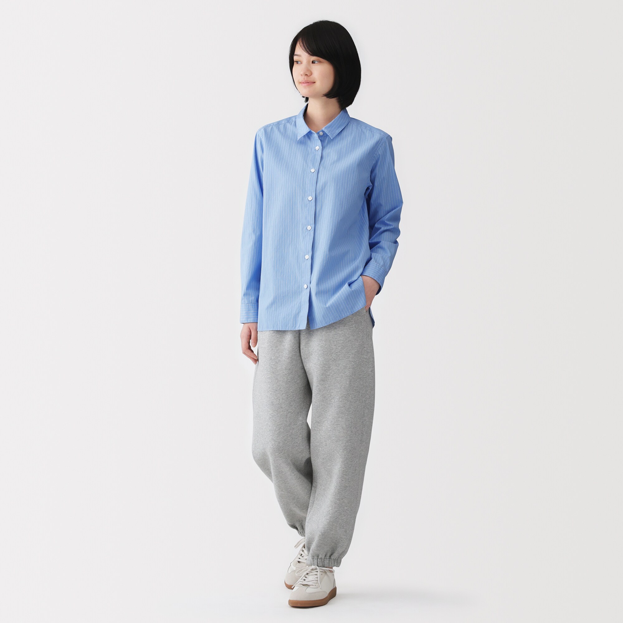 婦人　洗いざらし　ブロードレギュラーカラー長袖シャツ