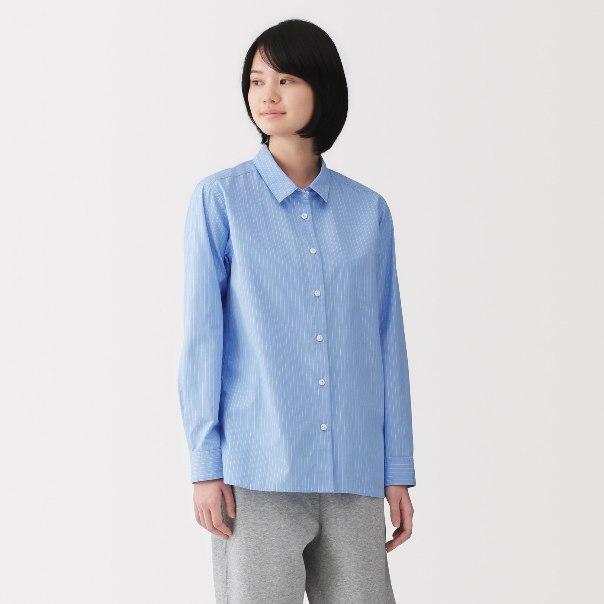 婦人　洗いざらし　ブロードレギュラーカラー長袖シャツ