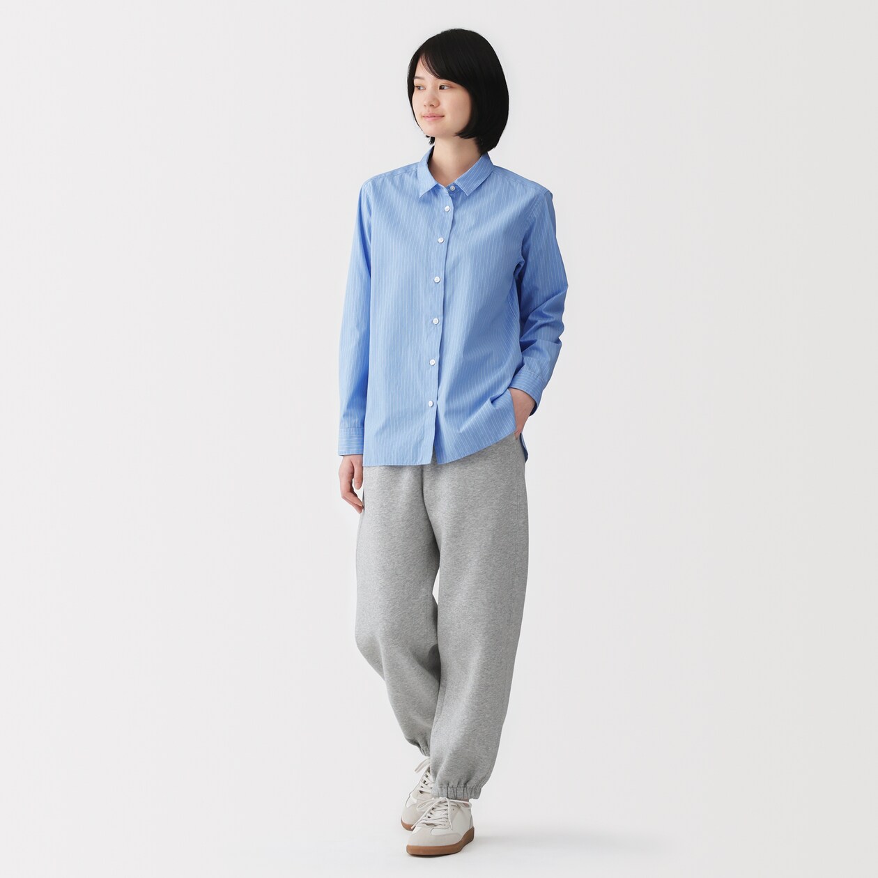 婦人　洗いざらし　ブロードレギュラーカラー長袖シャツ