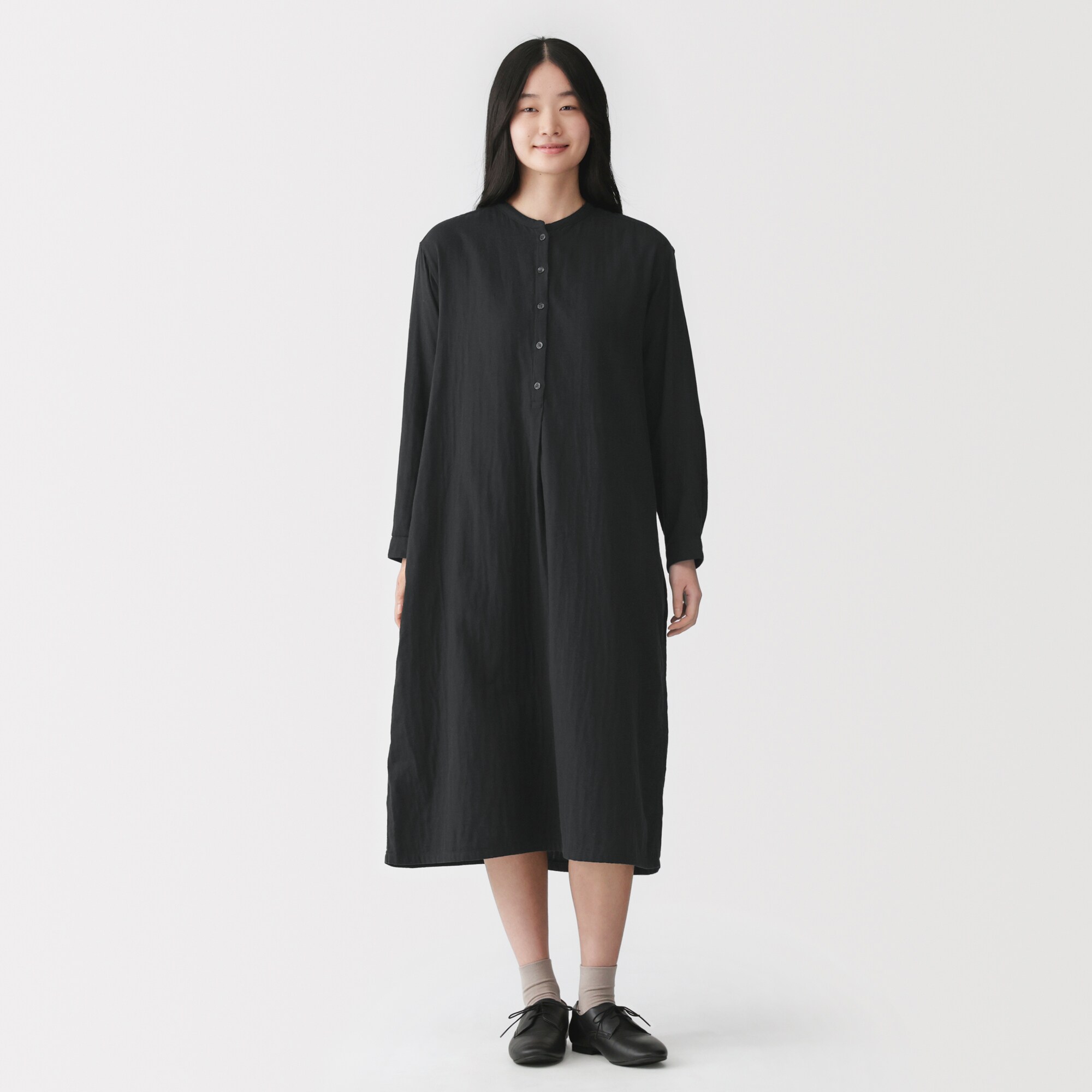 婦人　カポック混　二重ガーゼ　長袖ワンピース