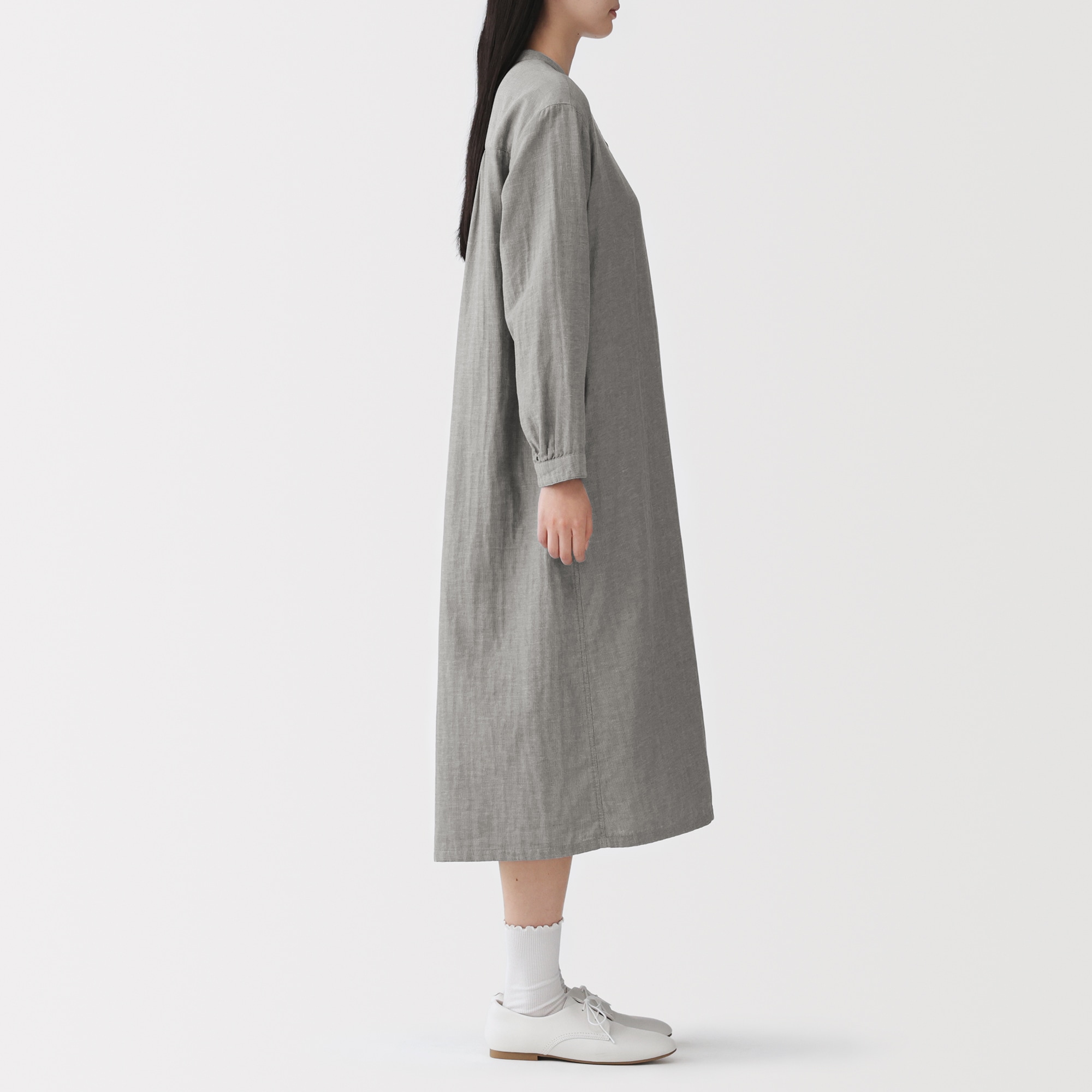 婦人 カポック混 二重ガーゼ 長袖ワンピース | 無印良品