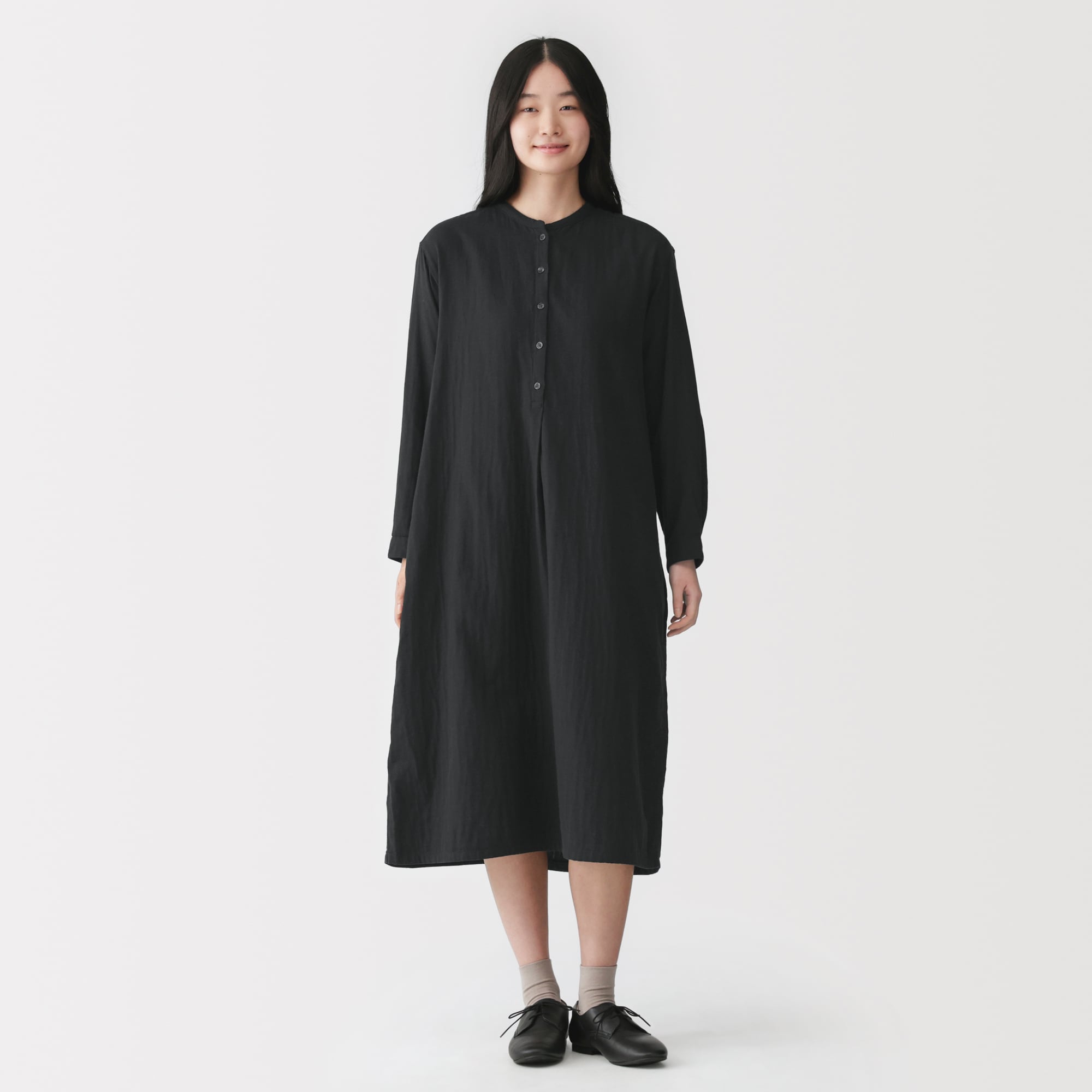 婦人 カポック混 二重ガーゼ 長袖ワンピース | 無印良品