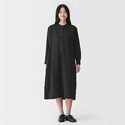 婦人　カポック混　二重ガーゼ　長袖ワンピース