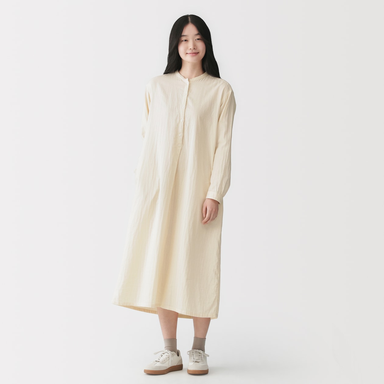 婦人　カポック混　二重ガーゼ　長袖ワンピース