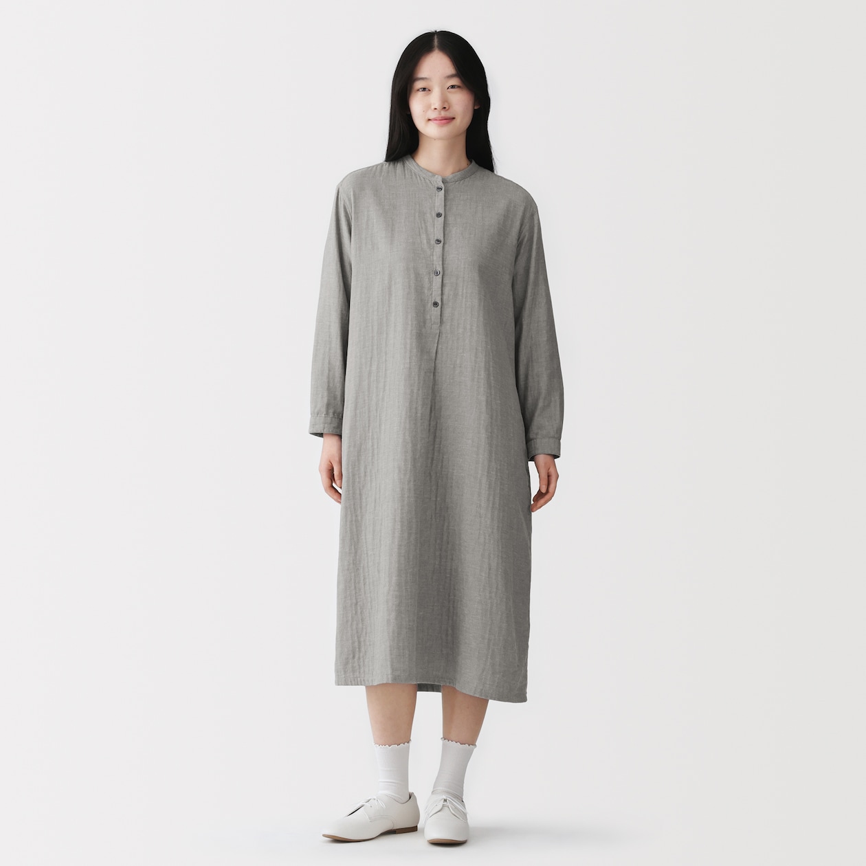 婦人　カポック混　二重ガーゼ　長袖ワンピース