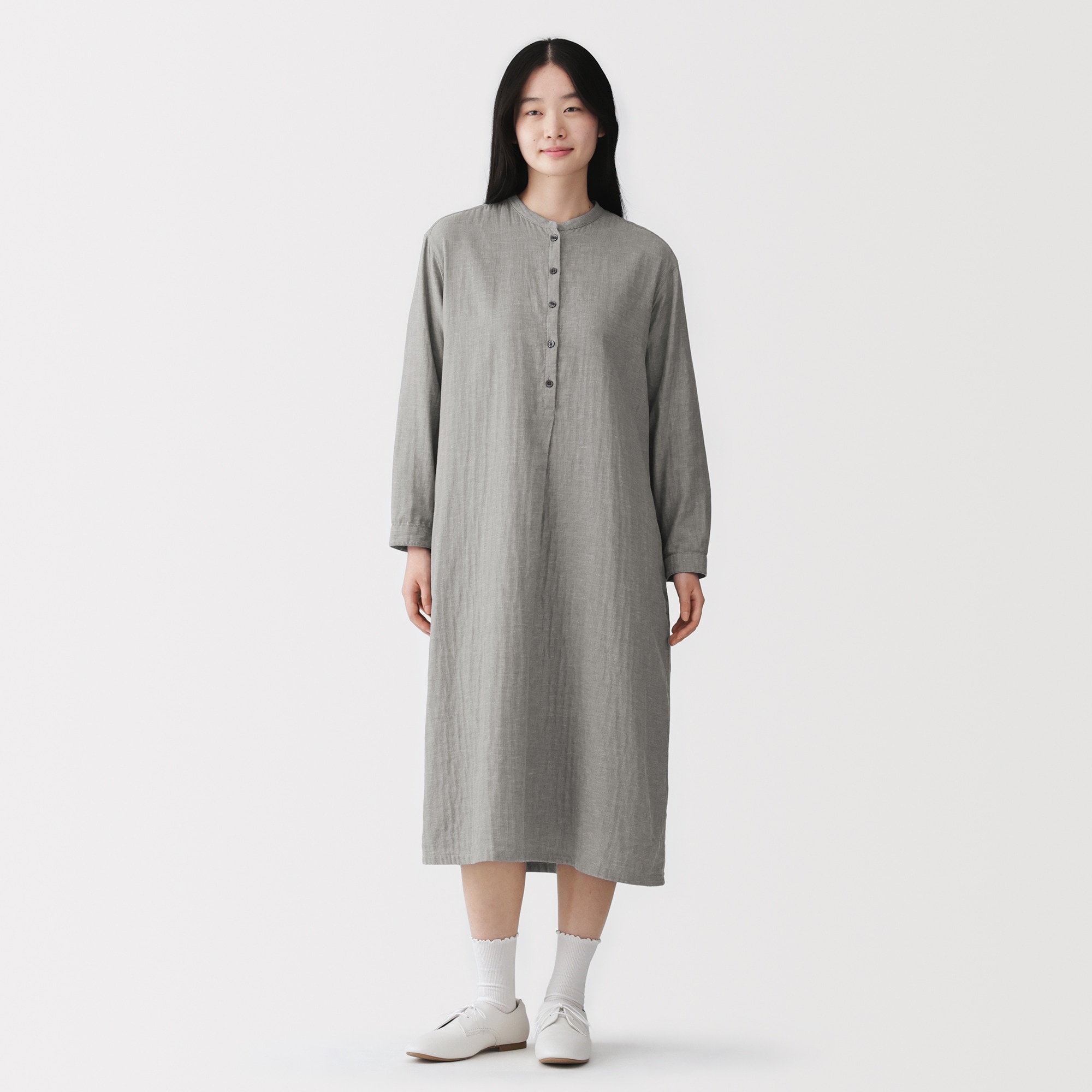 婦人 カポック混 二重ガーゼ 長袖ワンピース | 無印良品