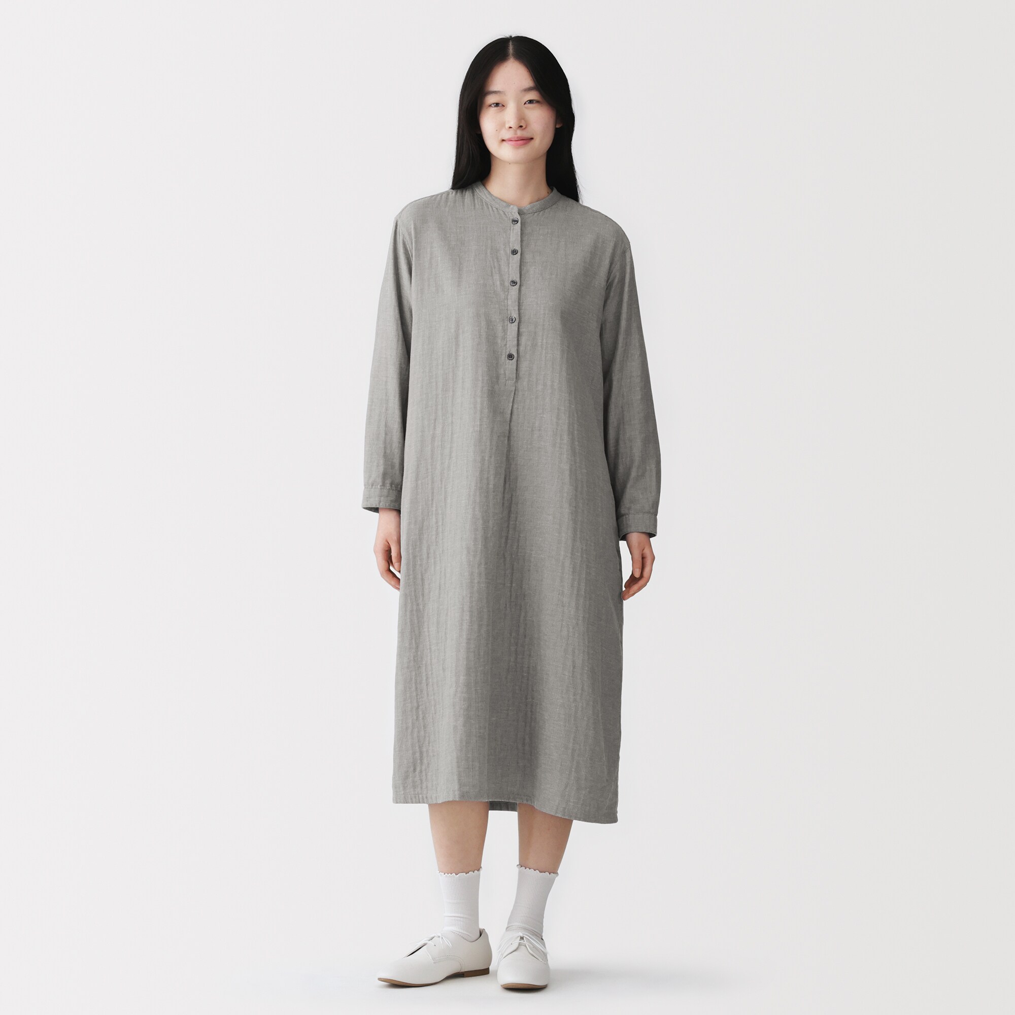 婦人　カポック混　二重ガーゼ　長袖ワンピース