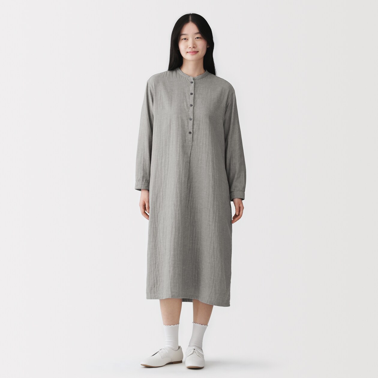 婦人　カポック混　二重ガーゼ　長袖ワンピース
