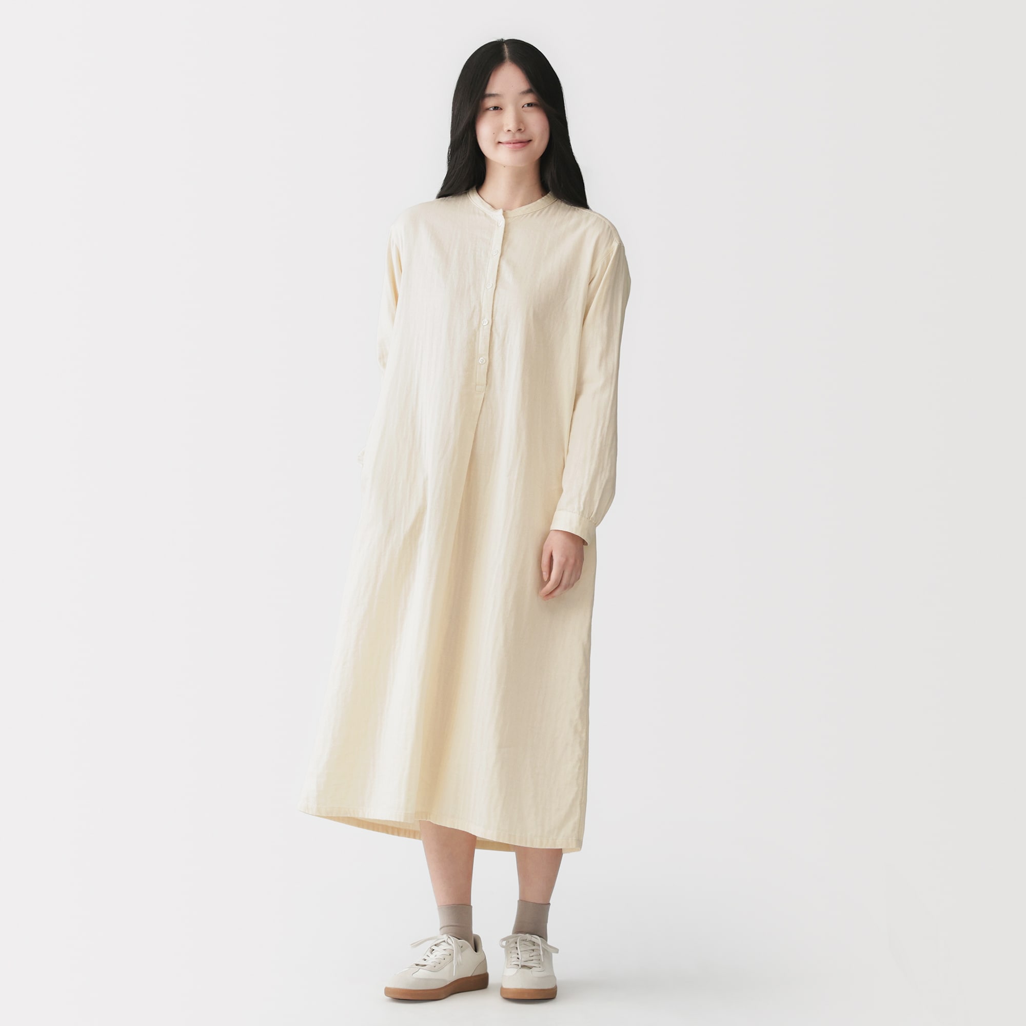 婦人　カポック混　二重ガーゼ　長袖ワンピース