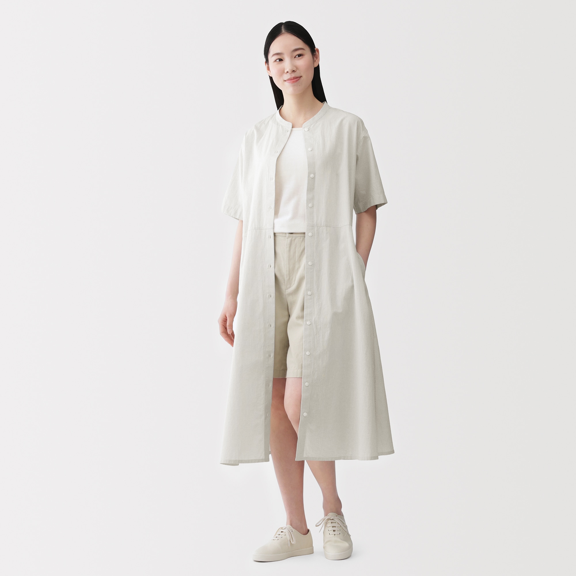 婦人　涼感　半袖シャツワンピース