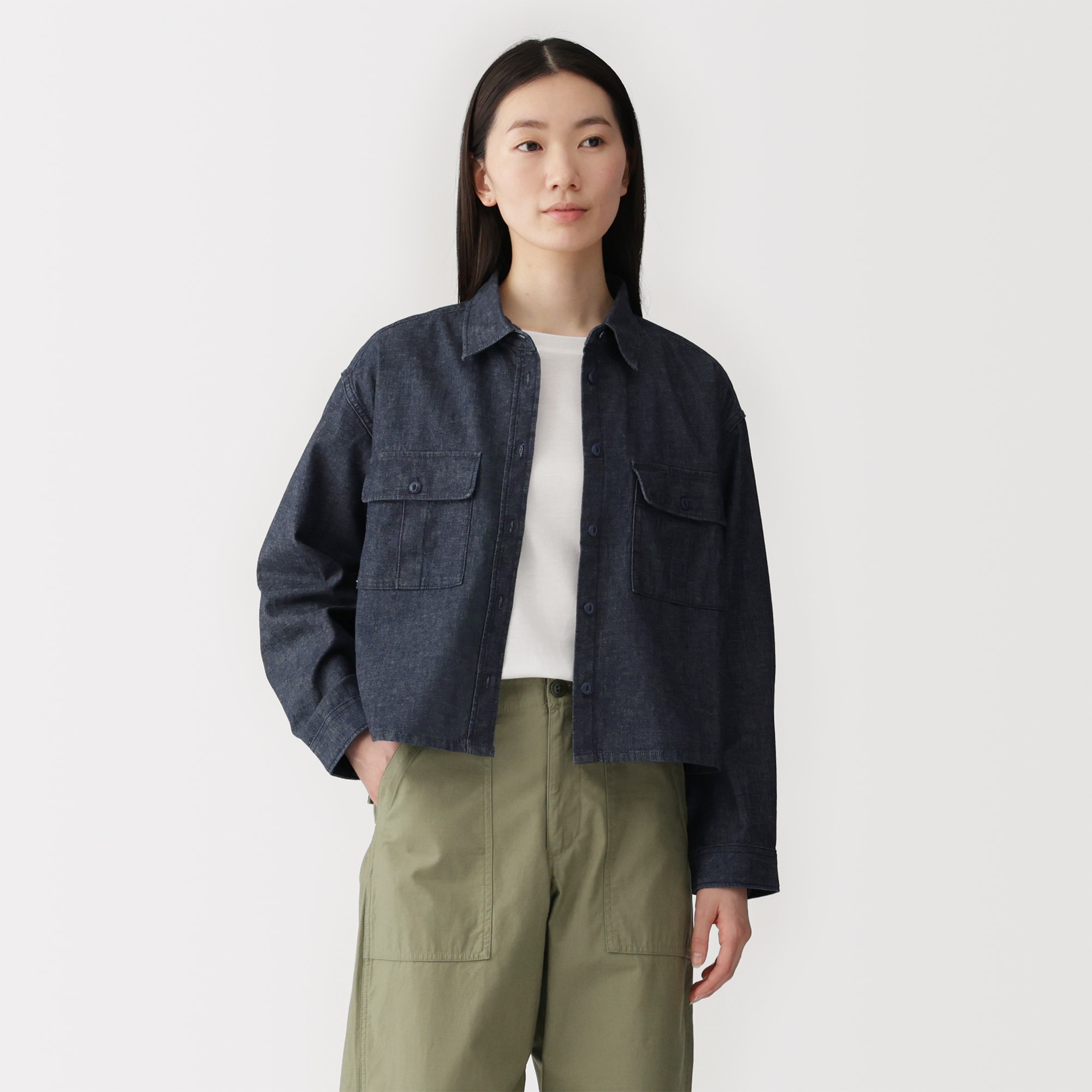 婦人 カポック混 ライトデニム 長袖シャツ | 無印良品