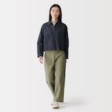 婦人　カポック混　ライトデニム　長袖シャツ