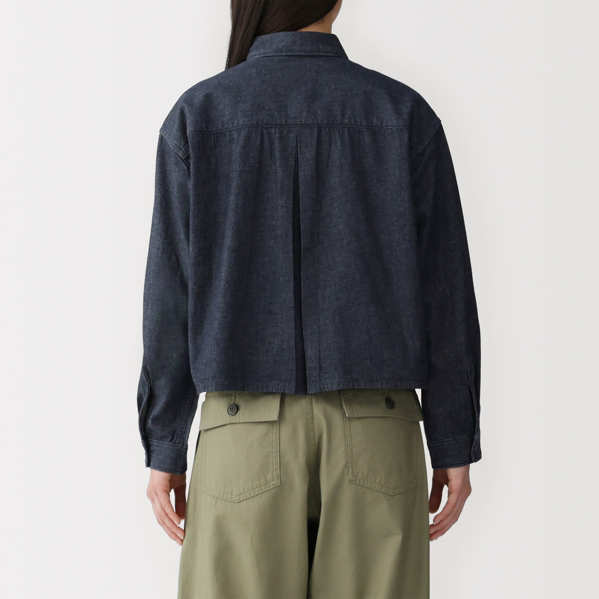 婦人　カポック混　ライトデニム　長袖シャツ