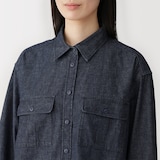 婦人　カポック混　ライトデニム　長袖シャツ