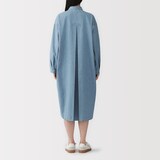 婦人　カポック混　ライトデニム　長袖ワンピース