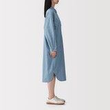 婦人　カポック混　ライトデニム　長袖ワンピース