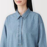 婦人　カポック混　ライトデニム　長袖ワンピース